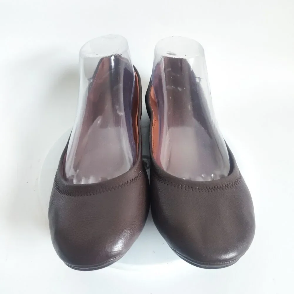 Lucky Brand Chocolate Brown Ballet Flats Size 9 Lace-up Back Coquette Minimalist